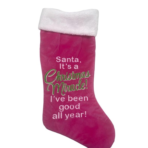 Holiday Pink Christmas Stocking Santa I've Been Good All Year Christmas Miracle - Picture 1 of 6